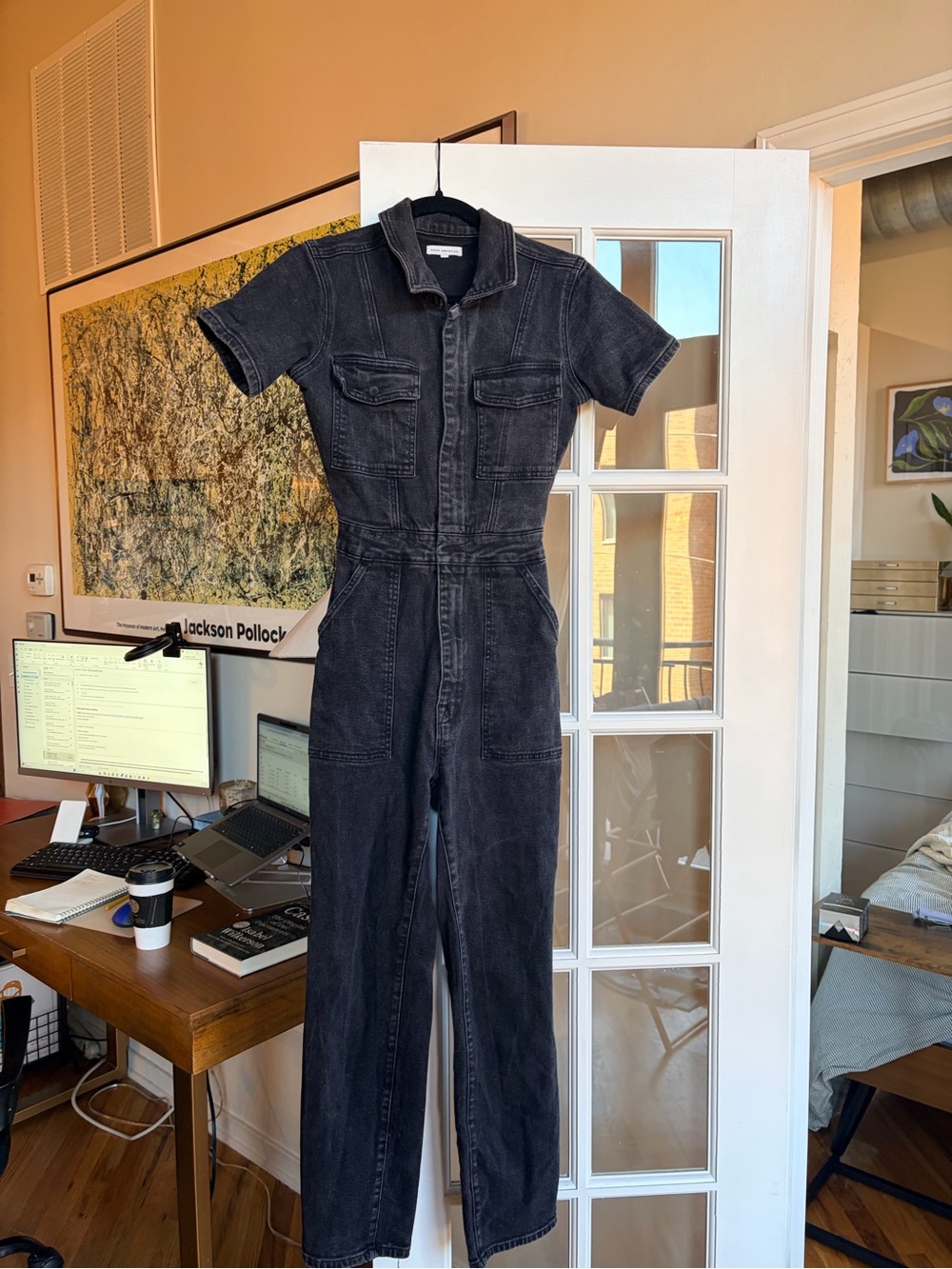 Good American Washed Black Short-Sleeve Utility Jumpsuit